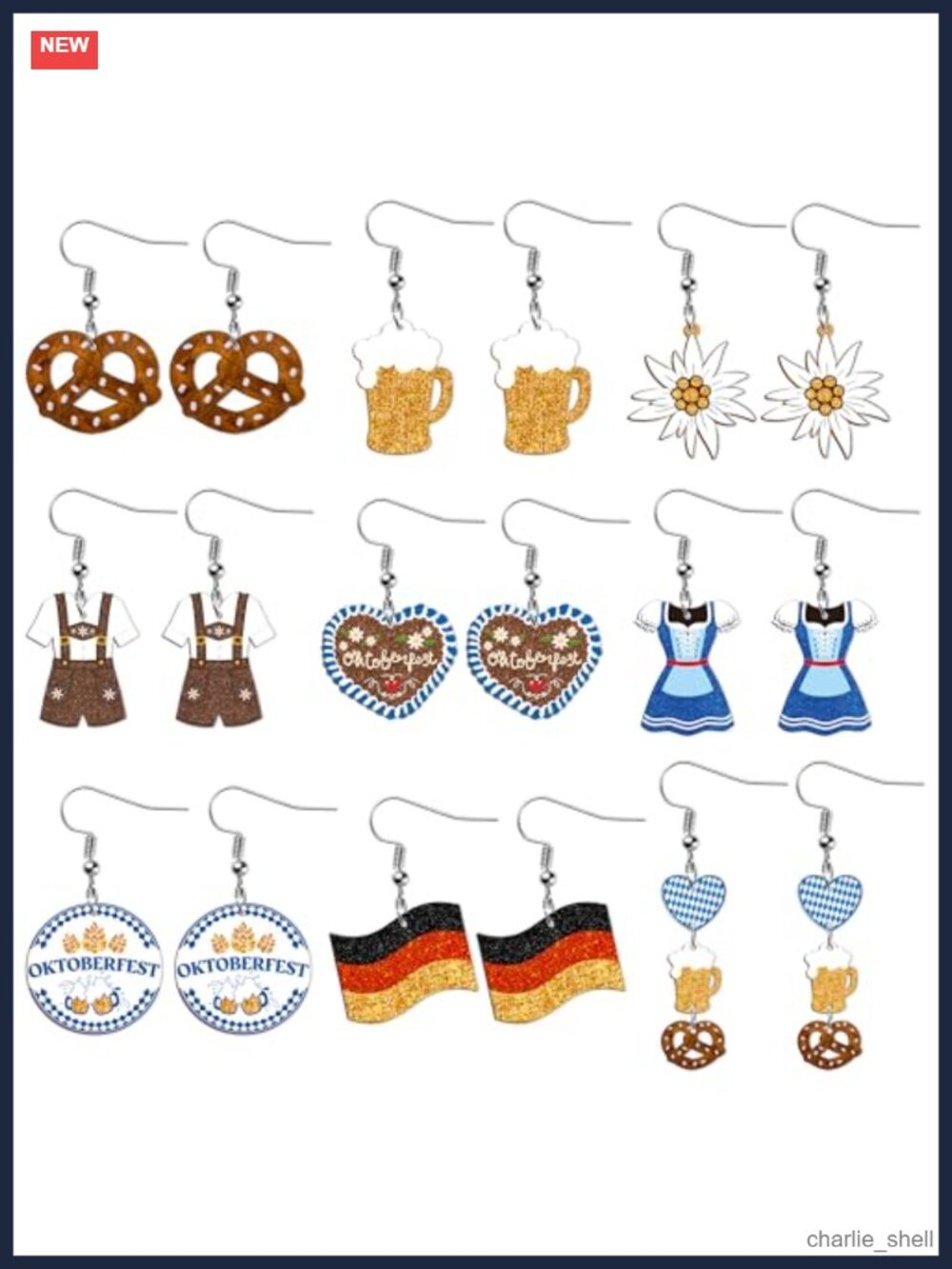 Glitter Acrylic Drop Earrings, Oktoberfest Themed 9 Piece Set, Gift for Her